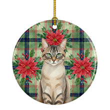 Load image into Gallery viewer, Lynx Point Tabby Cat with Poinsettias Ceramic Ornament