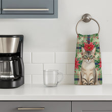 Load image into Gallery viewer, Lynx Point Tabby Cat with Poinsettias Kitchen Towel