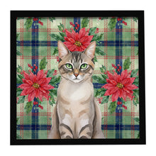 Load image into Gallery viewer, Lynx Point Tabby Cat with Poinsettias Framed Metal Print