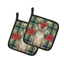 Load image into Gallery viewer, Lynx Point Tabby Cat with Poinsettias Pair of Pot Holders
