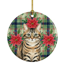 Load image into Gallery viewer, Mackerel Tabby Brown Cat with Poinsettias Ceramic Ornament