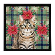 Load image into Gallery viewer, Mackerel Tabby Brown Cat with Poinsettias Framed Metal Print
