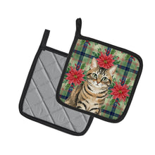 Load image into Gallery viewer, Mackerel Tabby Brown Cat with Poinsettias Pair of Pot Holders