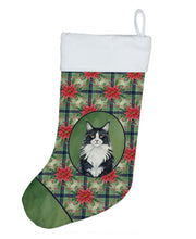 Load image into Gallery viewer, MaineCoon Black and White Cat with Poinsettias Holiday Stocking