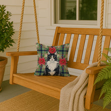 Load image into Gallery viewer, MaineCoon Black and White Cat with Poinsettias Throw Pillow