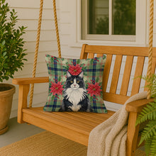 Load image into Gallery viewer, MaineCoon Black and White Cat with Poinsettias Throw Pillow