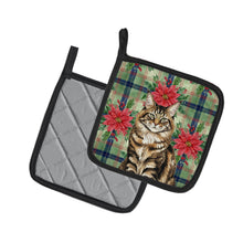 Load image into Gallery viewer, MaineCoon Brown Tabby Cat with Poinsettias Pair of Pot Holders