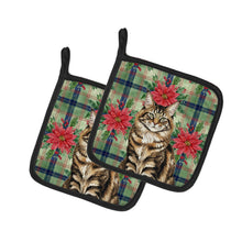 Load image into Gallery viewer, MaineCoon Brown Tabby Cat with Poinsettias Pair of Pot Holders