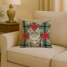 Load image into Gallery viewer, MaineCoon Silver Tabby Cat with Poinsettias Throw Pillow