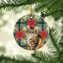 Load image into Gallery viewer, Norwegian Forest Cat Brown Tabby Cat with Poinsettias Ceramic Ornament