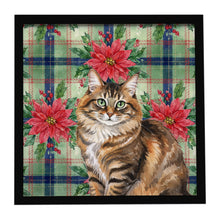 Load image into Gallery viewer, Norwegian Forest Cat Brown Tabby Cat with Poinsettias Framed Metal Print