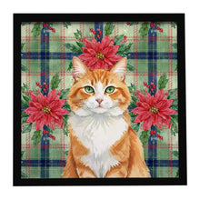 Load image into Gallery viewer, Orange and White Cat with Poinsettias Framed Metal Print
