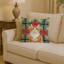 Load image into Gallery viewer, Orange and White Cat with Poinsettias Throw Pillow