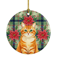 Load image into Gallery viewer, Orange Classic Tabby Cat with Poinsettias Ceramic Ornament