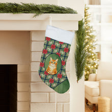 Load image into Gallery viewer, Orange Classic Tabby Cat with Poinsettias Holiday Stocking