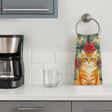 Load image into Gallery viewer, Orange Classic Tabby Cat with Poinsettias Kitchen Towel