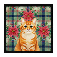 Load image into Gallery viewer, Orange Classic Tabby Cat with Poinsettias Framed Metal Print