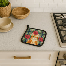 Load image into Gallery viewer, Orange Classic Tabby Cat with Poinsettias Pair of Pot Holders