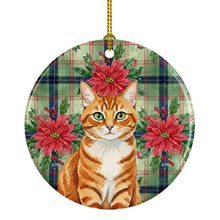 Load image into Gallery viewer, Orange Mackerel Tabby Cat with Poinsettias Ceramic Ornament
