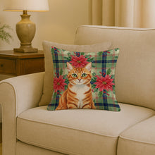 Load image into Gallery viewer, Orange Mackerel Tabby Cat with Poinsettias Throw Pillow