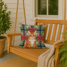 Load image into Gallery viewer, Orange Mackerel Tabby Cat with Poinsettias Throw Pillow