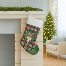 Load image into Gallery viewer, Patched Tabby Cat with Poinsettias Holiday Stocking