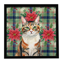 Load image into Gallery viewer, Patched Tabby Cat with Poinsettias Framed Metal Print