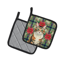 Load image into Gallery viewer, Patched Tabby Cat with Poinsettias Pair of Pot Holders