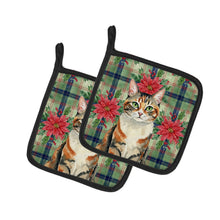 Load image into Gallery viewer, Patched Tabby Cat with Poinsettias Pair of Pot Holders