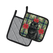 Load image into Gallery viewer, Persian Black Cat with Poinsettias Pair of Pot Holders
