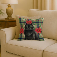 Load image into Gallery viewer, Persian Black Cat with Poinsettias Throw Pillow
