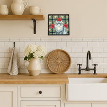 Load image into Gallery viewer, Persian Blue Cat with Poinsettias Framed Metal Print