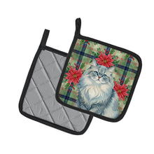 Load image into Gallery viewer, Persian Blue Cat with Poinsettias Pair of Pot Holders