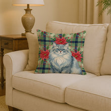 Load image into Gallery viewer, Persian Blue Cat with Poinsettias Throw Pillow