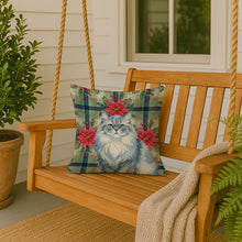 Load image into Gallery viewer, Persian Blue Cat with Poinsettias Throw Pillow