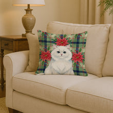 Load image into Gallery viewer, Persian White Cat with Poinsettias Throw Pillow