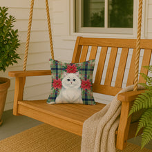 Load image into Gallery viewer, Persian White Cat with Poinsettias Throw Pillow