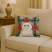 Load image into Gallery viewer, Persian White Cat with Poinsettias Throw Pillow