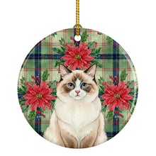 Load image into Gallery viewer, Ragdoll Bicolor Cat with Poinsettias Ceramic Ornament