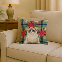 Load image into Gallery viewer, Ragdoll Bicolor Cat with Poinsettias Throw Pillow