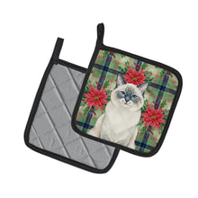 Load image into Gallery viewer, Ragdoll Blue Point Cat with Poinsettias Pair of Pot Holders