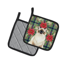 Load image into Gallery viewer, Ragdoll Seal Point Cat with Poinsettias Pair of Pot Holders