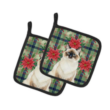 Load image into Gallery viewer, Ragdoll Seal Point Cat with Poinsettias Pair of Pot Holders
