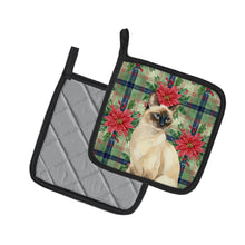 Load image into Gallery viewer, Seal Point Cat with Poinsettias Pair of Pot Holders