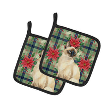 Load image into Gallery viewer, Seal Point Cat with Poinsettias Pair of Pot Holders