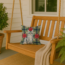 Load image into Gallery viewer, Silver Classic Tabby Cat with Poinsettias Throw Pillow