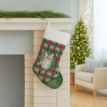 Load image into Gallery viewer, Silver Mackerel Tabby Cat with Poinsettias Holiday Stocking