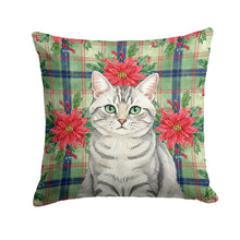 Load image into Gallery viewer, Silver Mackerel Tabby Cat with Poinsettias Throw Pillow