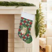 Load image into Gallery viewer, Solid Cream Cat with Poinsettias Holiday Stocking
