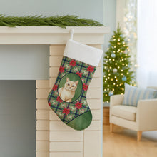 Load image into Gallery viewer, Solid Cream Cat with Poinsettias Holiday Stocking